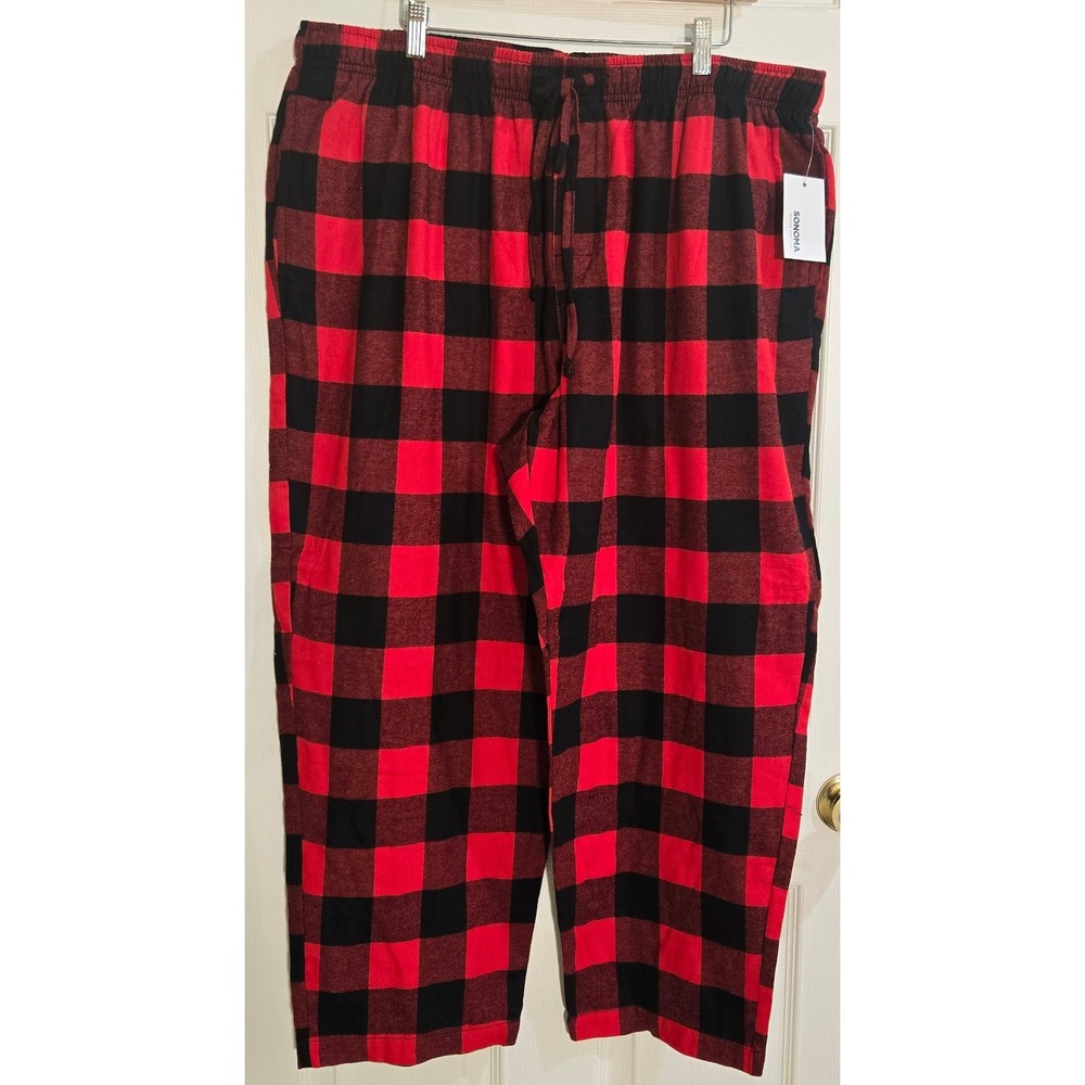 Sonoma Mens 2XB Red Black Buffalo Plaid Flannel Pajama Pants NWT Pockets